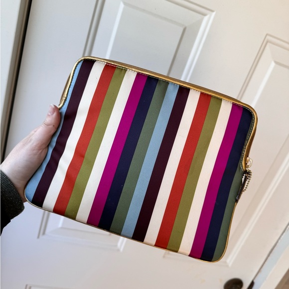 Coach Signature Striped Satin IPad Tablet Sleeve Tech Case Pouch Clutch Gold Bag - Picture 2 of 8